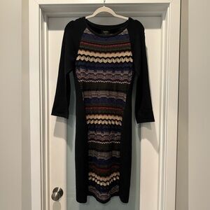 LAUNDRY by SHELLI SEGAL MIDI Dress Size M Multicolored Pattern Longsleeve Pretty